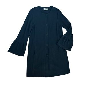 Nanette Lepore Black 100% Wool Bell Sleeve Mid-Length Pea Coat Women’s Sz Medium